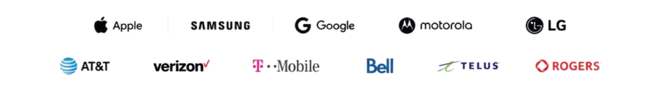 Apple, Samsung, Google, Motorola, LG, AT&T, Verizon, T-Mobile, Bell, TELUS and Rogers network unlock support